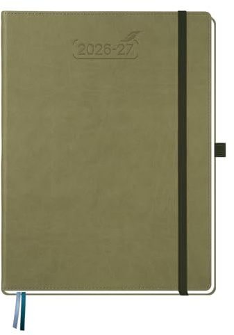 BEZEND Kalender 2026 2027 Buchkalender 1 Woche 2 Seiten A4 (28,5 x 22 cm) | 18 Monate Kalender (Jul 26 - Dez 27), PU-Leder Hardcover, 80 GSM Papier, Kiwi