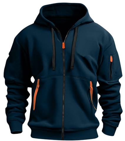Générique Sweat à Capuche Homme Zippée Veste Mi Saision Chic Grande Taille Sweatshirt Oversize Décontracté Vestes Automne Manches Longues avec Poches Couleur Unie Sweats Comfortable Jacket