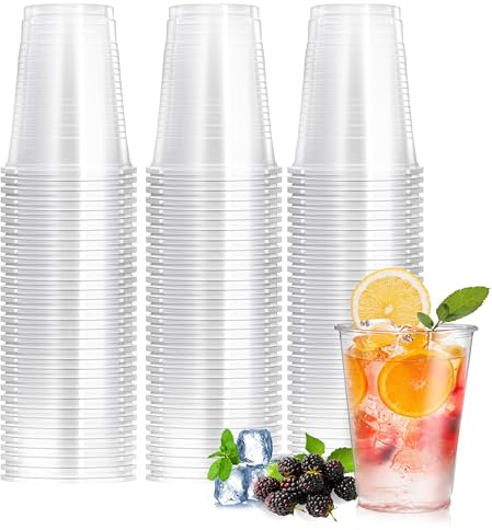 Ribeedas 300 Stück 350ML durchsichtige plastikbecher,Wiederverwendbar becher plastik,Geeignet für Eiskaffee,Milchtee,Cola,Orangensaft und andere kalte Getränke,geeignet für Partys,Picknicks,Bankette
