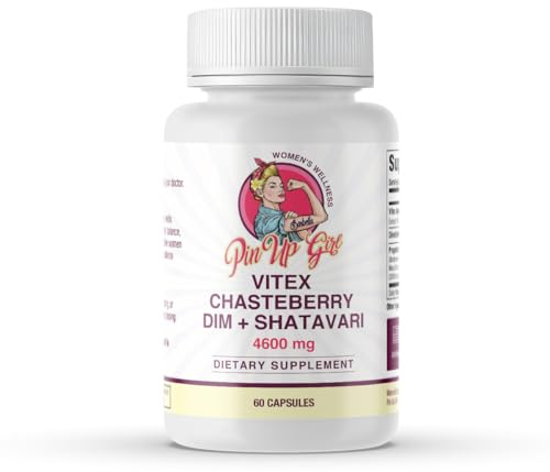 Pin Up Girl Vitex Chasteberry + DIM & Shatavari – Hormonal Balance Supplement for Women – Supports Hormonal Balance, Cycle Health & Reproductive Wellness – 4600mg - 60 Capsules