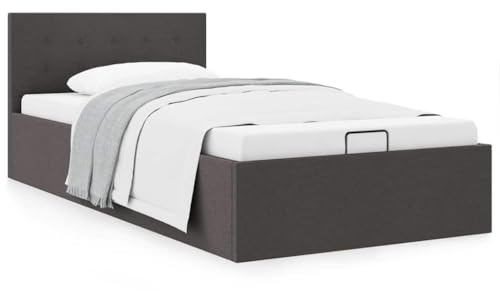 Mandloder Hydraulisk förvaringssäng mörkgrått tyg 100 x 200 cm, modern klädsäng med gasfjäder, sovrumsmöbler för madrasser, robust MDF- och stålramsdesign