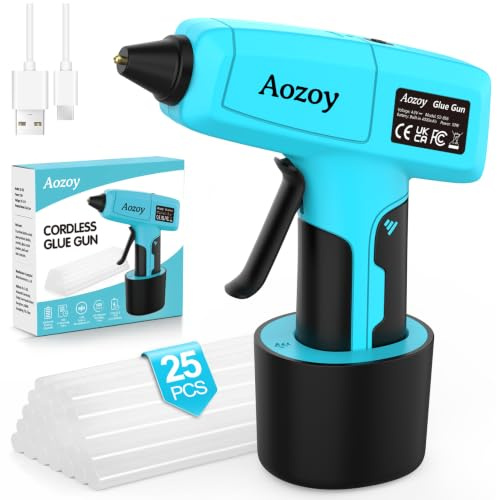Hot Glue Gun Cordless: 4000mAh Mini Glue Gun with 25pcs Glue Sticks, Heating Fast & Smart Power-Off, USB Rechargeable for Crafting DIY Arts Home Repairs Blue