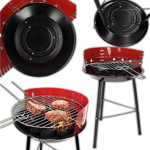 Alma Manufacturer Grill - Holzkohlegrill 36 cm - Kompakter Rundgrill für Camping und Garten - mit 4-stufiger Höhenverstellung und 3 stabilen Beinen - Schwarz