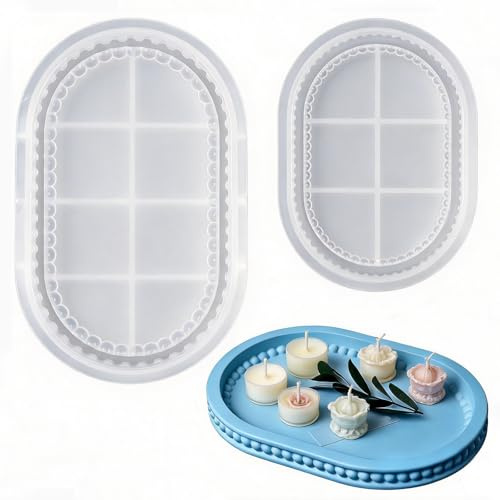 2 Pièces Moule Pour Resine Epoxy, Moule Silicone Resine Epoxy, Moule à Plateau En Silicone, Silicone, Forme Ovale, Diy, Adapté à La Fabrication d'Artisanat, Plateaux Décoratifs, Plâtre(16,5 Cm, 21Cm)