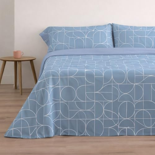 Donegal Collections - Juego de Sábanas 135x190 Form Azul - Sábanas Cama 135-3 Piezas Sábana Bajera, Encimera y 1 Funda de Almohada - Primavera Verano - Tacto Extra Suave Algodón Poliéster