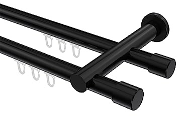 INTERDECO Innenlauf-Gardinenstange 20 mm 2-läufig, moderne Innenlaufstange aus Metall, Schwarz, zur Wandmontage, Typ 10213112, 320 cm