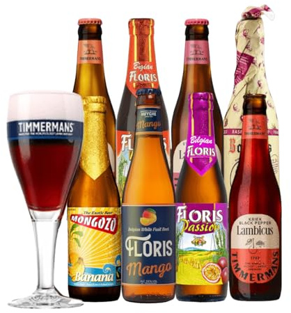 Belgian Fruit Flavoured Craft Beer Case Gift Set with Timmermans Glass (8 Pack) | Premium Belgian Fruit Beer Selection | Gift for Beer Lovers, Birthdays & Special Occasions