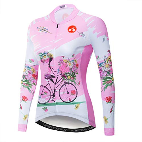 Maillot de Cyclisme Maillot de vélo de Montagne à Manches Longues pour Femme Chemises Vêtements de vélo de Route Hauts VTT Filles Rose M