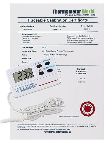 Termómetro digital calibrado para frigorífico y congelador con certificado de calibración rastreable de 2 puntos