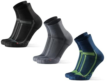 DANISH ENDURANCE Calze Uomo Running, Calzini da Corsa Anti-Vesciche, Calze Antiscivolo Unisex, 3 o 5 Paia, Multicolore (1 x Nero/Grigio, 1 x Grigio/Nero, 1 x Blu/Giallo), 39-42