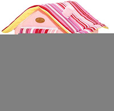 HONGBI Faltbare Katzenhaus,Schön Hundehütte Winter Hundehöhle Hundebett Tierbett Katzenbett Weich und Warm Katzenhöhle Haustier Haus mit Abnehmbarem Matratze Rosa M