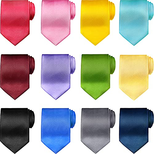Syhood 12 Pcs 6/12/24 Pcs Men Ties Set Solid Satin Pure Color Business Formal Necktie Tie 57 for Men Occasion Wedding (Vivid Color)