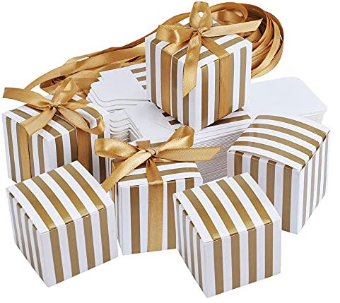50 Stück Geschenk Verpackung Box, Quadratische Schachtel, Kleine Schachteln Zum Befüllen, Hochzeit Süßigkeiten Box, Geschenkbox Hochzeit, Band Verpackungen Geschenk Box für Gastgeschenk