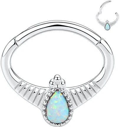 16G Septum Schmuck Weißer Opal Septum Nasenring Daith Ohrringe Chirurgenstahl Higned Segment Seamless Clicker Ring Knorpel Conch Tragus Helix Ohrringe Septum Piercing Schmuck 1mm Ovale Form