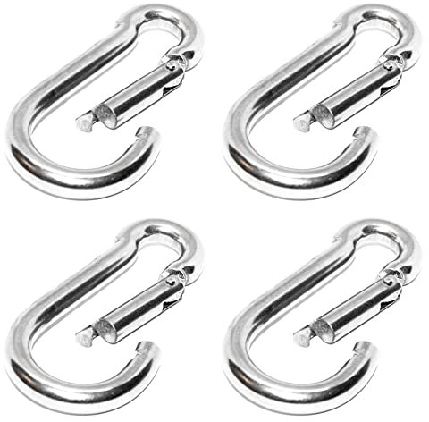 PRIOstahl Mousqueton standard - 4 x 40 mm x 4 pièces - Maillon de connexion avec fermeture à cliquet - Mousqueton rond - Fixation pour fauteuil suspendu, sac de frappe - En acier inoxydable V4A