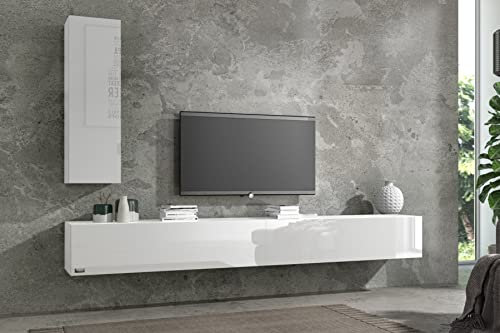 Wuun® Somero Lowboard Tv-Board Wohnwand (Weiß-Hochglanz/Weiß-Hochglanz, 200cm (2x100cm))