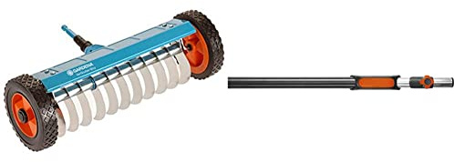 Gardena Scarificateur sur Roues Combisystem, Petit modèle, de scarificateur à Main pour enlever la Mousse, Largeur de Travail de 32cm & Manche télescopique Combisystem 160-290 cm, avec Amortisseur