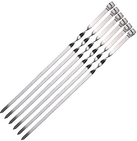 HMTE 6 Stück/Set Wiederverwendbare Grillspieße aus Edelstahl, Flache Grillnadel, Zubehör, langes Grill-Set, breites Werkzeug (40 cm)