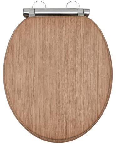 AQUALONA® Premium Tongue and Groove Soft Close Toilet Seat - Moulded Wood - Stainless Steel Slow Close Hinges - Wipe Clean - Contemporary Design - Durable (Oak Tongue and Groove Toilet Seat)