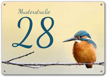 banjado® Hausnummernschild personalisierbar Motiv Pause - Hausschild personalisiert Draußen mit Straßennamen möglich - Hausnummernschild Edelstahl versch. Motive - inkl. Montagematerial