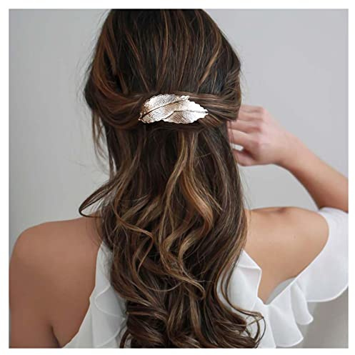Inilbran Barrette à cheveux vintage en forme de plume dorée – Pinces tête feuille métal décoratives