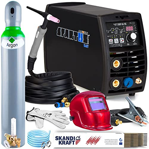 Spartus EasyTIG 208P AC/DC - 200 A WIG Schweißgerät AC DC 230 V - Puls und MMA - Schweißen von Edelstahl - Pre Flow und Post Flow - Möglichkeit Fernsteuerung, Set: ProfessionalPlus