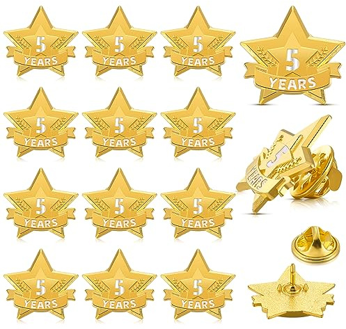 Tigeen 12 Pcs Year Service Reward Pins Star Enamel Pins Years of Service Award Lapel Pin for Long Standing Employees Volunteers Couples Anniversary(5 Years)