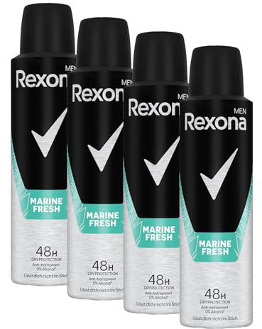 Rexona Men MotionSense Deo Spray Stay Fresh Marine Anti-Transpirant mit 48 Stunden Schutz gegen Körpergeruch und Achselnässe 150 ml 1 Stück (Packung mit 4)