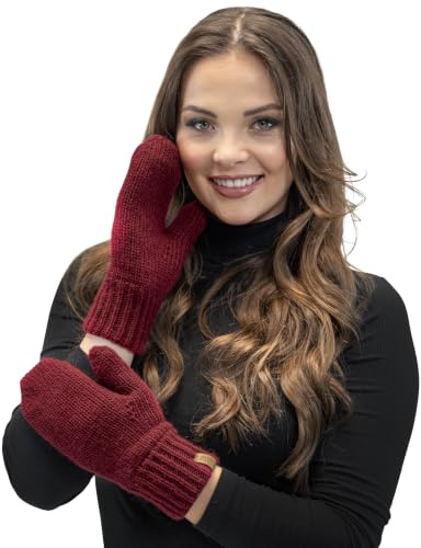 VIVISENCE Damen Winter Fausthandschuhe Aus Wärmendem Garn Mit Breitem Strickbündchen, Handschuhe Gemütlich Stilvolle Musterloses Design Für Kalte Wintertage Herbst Modell 7015