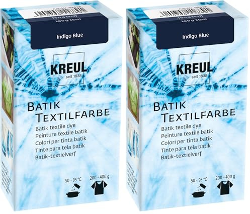 KREUL 98538 - Batik-Textilfarbe Indigo Blue, 70 g, Farbpulver zum Batiken und Färben von Textilien (Packung mit 2)