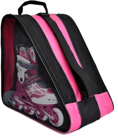 WIYETY Rollschuhe Tasche, Rollschuh Tasche mit Verstellbar Trageriemen, Erwachsene Rollschuhetasche, Schlittschuhtasche, Schlittschuhe Tasche, Inliner Ice Skate Bag für Herren Damen(Schwarz Rosa)