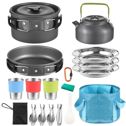 Lixada Utensili da Campeggio Set da Cucina 3 Persone 22PCS Set da Campeggio per pentole e padelle Set da Campeggio per Escursionismo