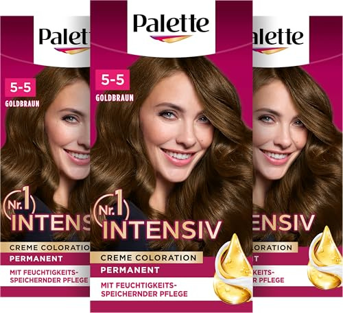 Palette Intensiv Creme Coloration 5-5/655 Goldbraun (3 x 115 ml), permanente Haarfarbe für leuchtende, langanhaltende Farbbrillanz & 100% Grauabdeckung