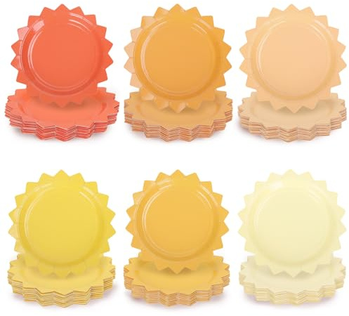 Whaline 90Pcs First Trip Around The Sun Birthday Decoration Boho Sun Disposable Paper Plates Sunshine Party Tableware for Baby Shower Summer Table Supplies, 6 Colors