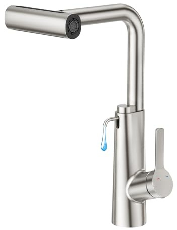 CREA Rubinetto Lavello Cucina da incasso Dispenser Sapone,con Doccetta Estraibile, Rubinetto Cucina Cascata a 4 Modalità,Miscelatore Cucina Girevole a 360°,Acciaio Inox