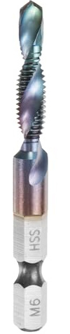 QUARKZMAN Foret Et Taraud Combinés Filetage Métrique M6 x 1 à Spirale | Tarauds à Vis à Filetage, en Acier Rapide (Hss) 4341, Queue Hexagonale de 1/4, Bleu Nano Revêtus