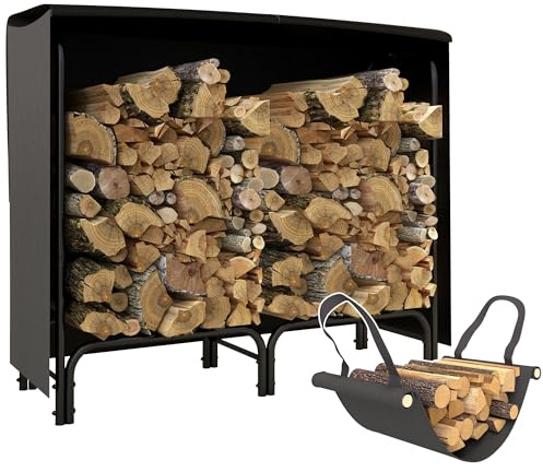 Outsunny Portalegna da Esterno in Metallo con Copertura Impermeabile e Regolabile, Legnaia da Interno con Borsa di Tela, 120x36x99 cm, Nero