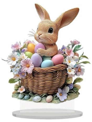 Easter Bunny Decorations, Happy Easter Tabletop Ornament, Easter Egg Ornaments for Tree, Acrylic Spring Bunny Egg Desktop Decoration, Tiered Tray Easter Bunny Figurine, For Home Decor