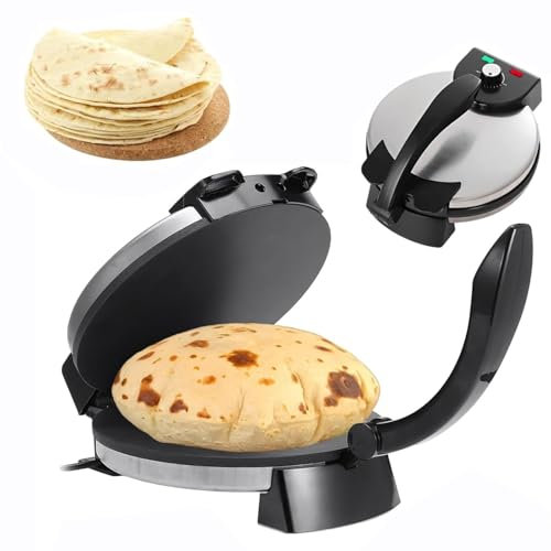 Chapati Maker eléctrico, Máquina for prensar tortillas Roti Maker de 1800 W, máquina automática antiadherente con temperatura ajustable, con placa de cocción de 10'' y calentamiento de doble cara