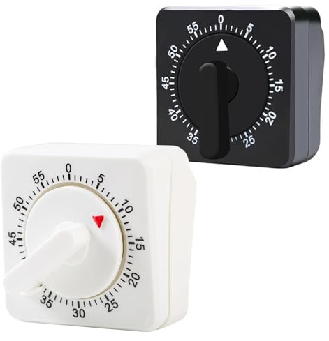 Jimkply Lot de 2 minuteurs de cuisine mécaniques, compte à rebours de 60 minutes avec alarme puissante, pas besoin de piles, minuteur visuel carré pour la cuisson, les devoirs et le mouvement