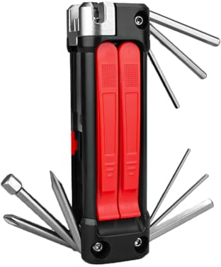 TXDIWWZ Fahrrad-Multitool, 14-in-1, MTB-Multitool, tragbares Fahrrad-Reparaturwerkzeug-Set mit Reifenhebern, Kettenschneider, unverzichtbares Kit für unterwegs, Reparaturen für Radfahrer, Outdoor, Rot