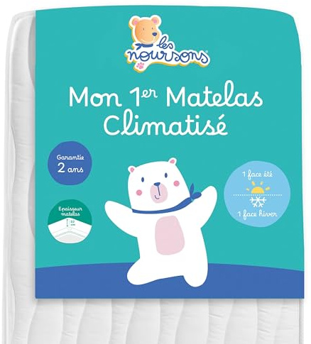 LES NOURSONS - Matelas Bébé/Enfant Climatisé 70x140 cm - Réversible - 1 Face Été / 1 Face Hiver - OekoTex® - Fabrication Française