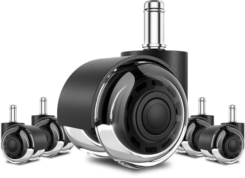 CIRULLI 5 pezzi Ruote per sedia ufficio 11x22 mm,Ruotes ricambio per sedia da ufficio per pavimenti duri, parquet e tappeti,ruotes girevoli a 360°senza graffiare (non per 1KEA),Ruote girevoli nere