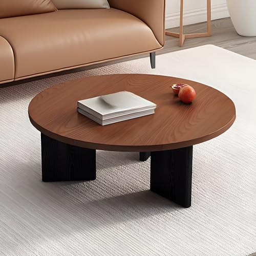 MESCXTY Mesa de Centro de Madera Maciza Color Nogal, Mesa de Centro Redonda Minimalista, Mesa Auxiliar de Madera Maciza de Roble para Sala de Estar - 80 cm de Largo x 80 cm de Ancho x 40 cm de Alto