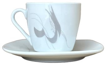 Omniacasa Service de tasses à café 12 pièces pour 6 personnes Encre de peinture couleur taupe design moderne en porcelaine résistante, lavables au lave-vaisselle et utilisables au micro-ondes.