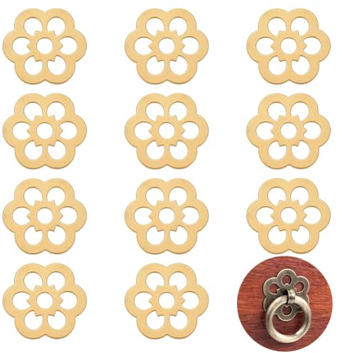 PH PandaHall 12 arandelas de latón doradas planas con forma de flor de 3,2 cm, sello decorativo clásico para muebles, para armarios, cajones y armarios