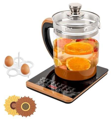 Hervidor de agua eléctrico de 1,8 l con 18 modos de cocción, hervidor de vidrio engrosado, tetera for preparar té aromático, café y sopa, con posavasos.