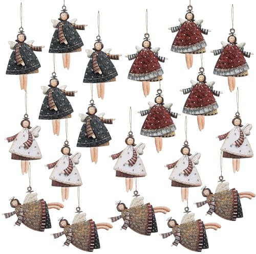 20 Stück Holz Engel Anhänger Christbaumschmuck, Weihnachtsbaumanhänger Weihnachtsengel, Schutzengel Geschenk Christmas, Weihnachtsdeko Klein Weihnachtsanhänger Holz
