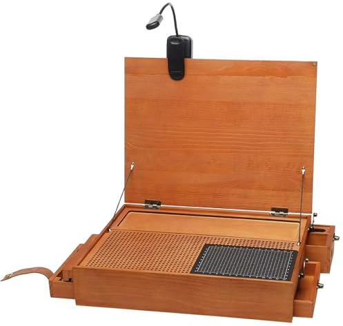 Banco de Trabajo portátil for modelismo, estación de Trabajo de Madera for modelismo con luz LED y cajón, Banco de Trabajo for construcción y ensamblaje de Modelos, Mesa de Trabajo