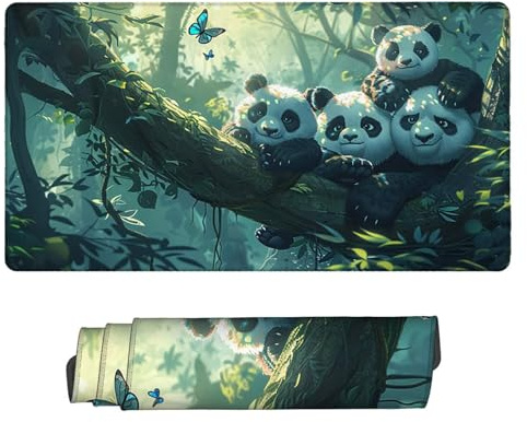 Gaming Mauspad XXL 500 x 250 mm Großer Erweiterter Mousepad Panda Tiere Schreibtischunterlage, Verbessert Präzision und Geschwindigkeit, Wasserdicht Rutschfeste Gummibasis Gaming Zubehör Mauspad h1058